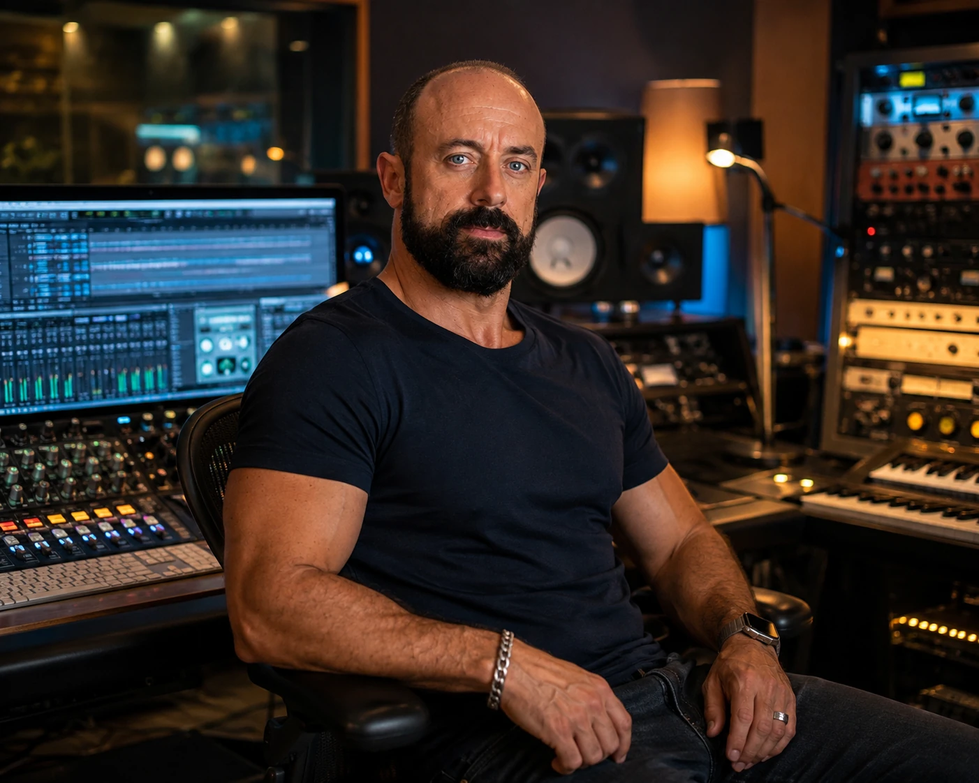 Roberto Marín Muñoz working in a recording studio